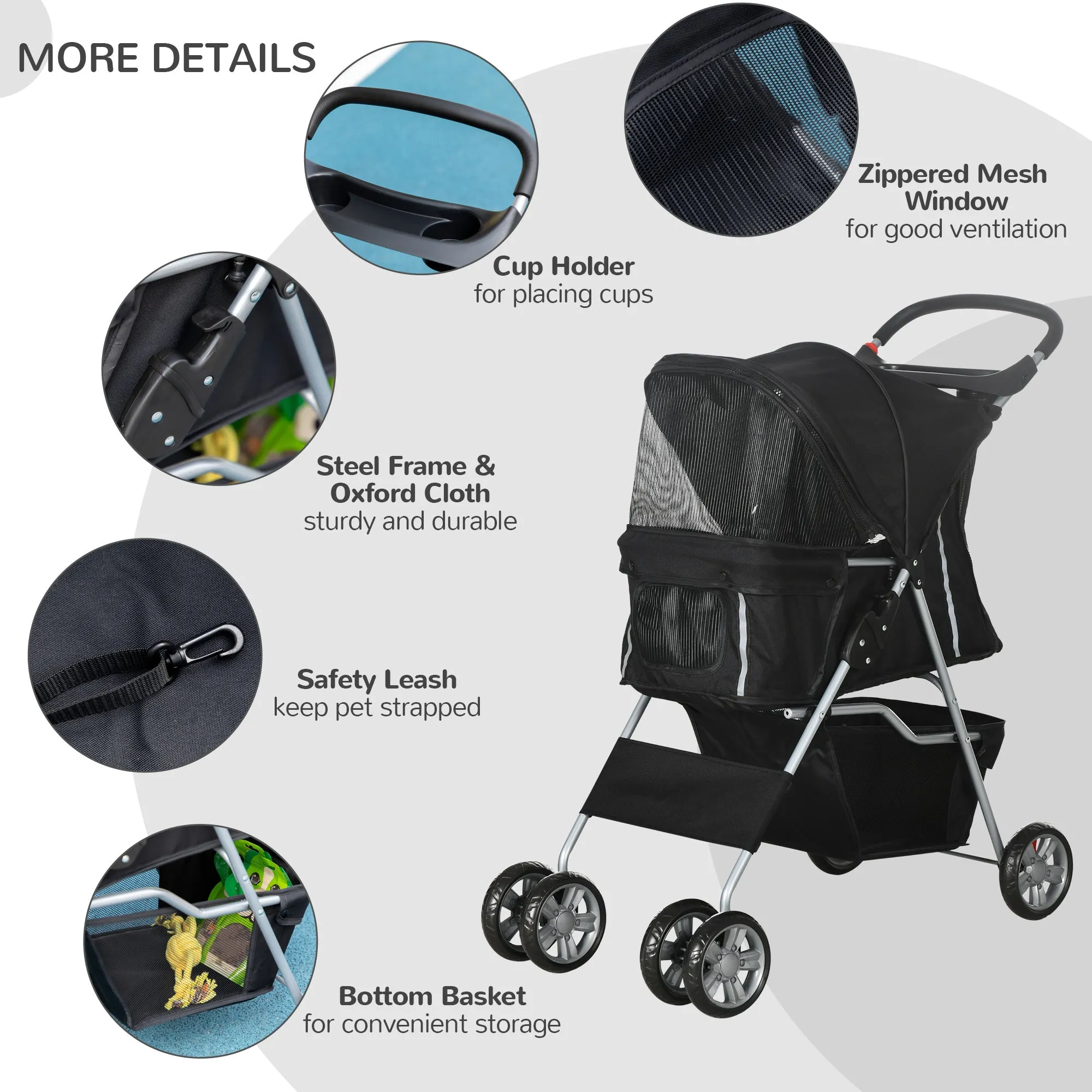 PawHut Black Pet Stroller Carrier Foldable Deluxe Jogger Walk Travel Dog Cat