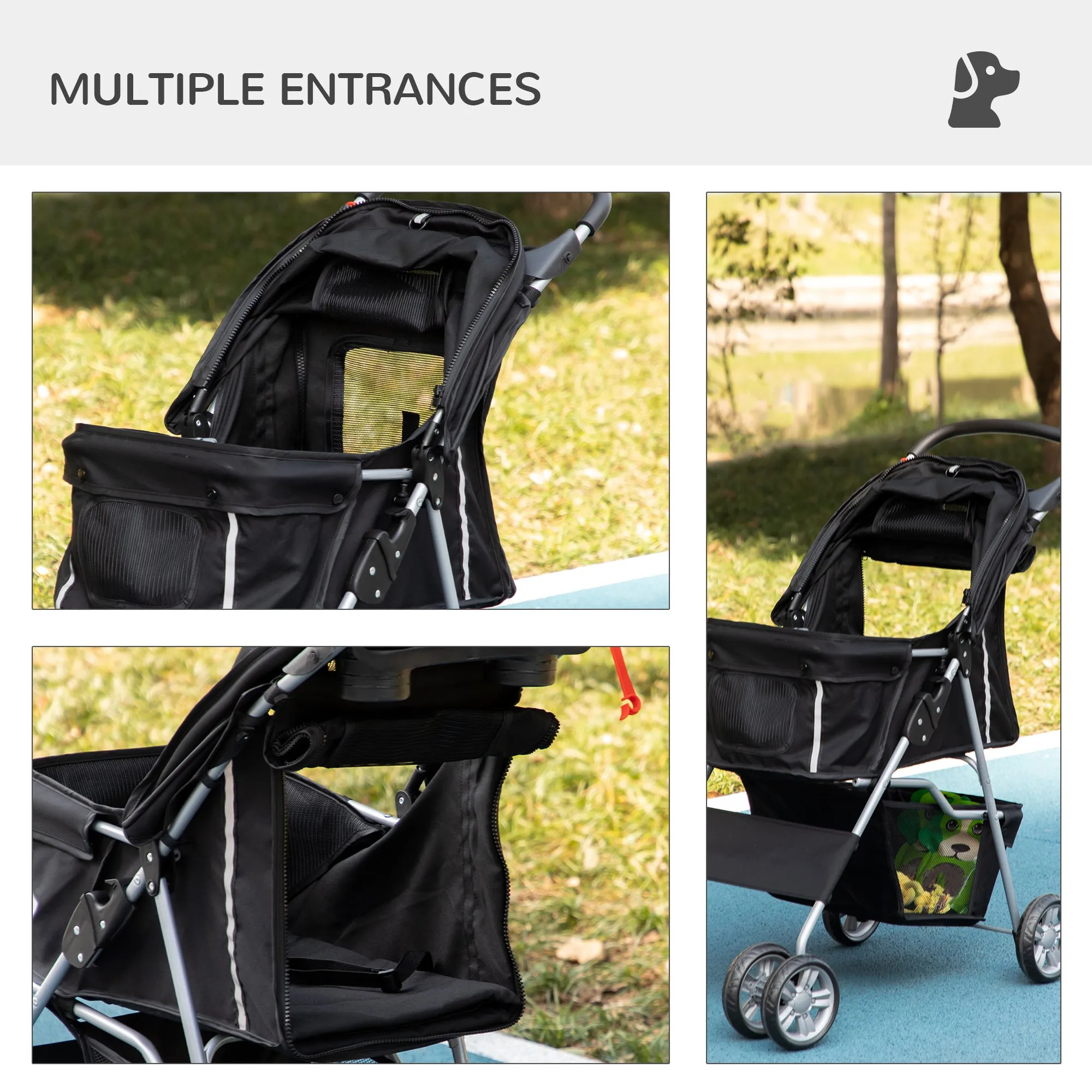PawHut Black Pet Stroller Carrier Foldable Deluxe Jogger Walk Travel Dog Cat