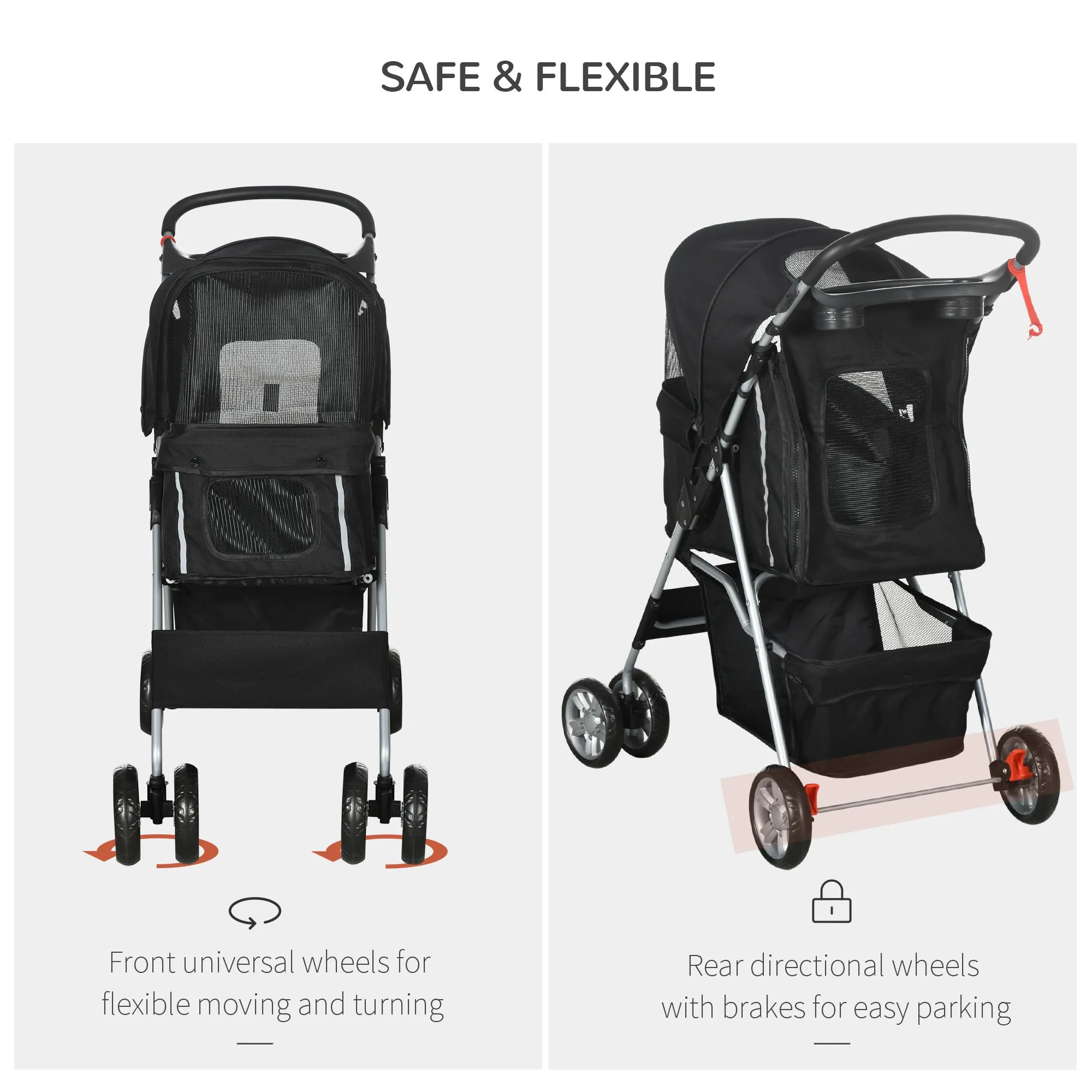 PawHut Black Pet Stroller Carrier Foldable Deluxe Jogger Walk Travel Dog Cat
