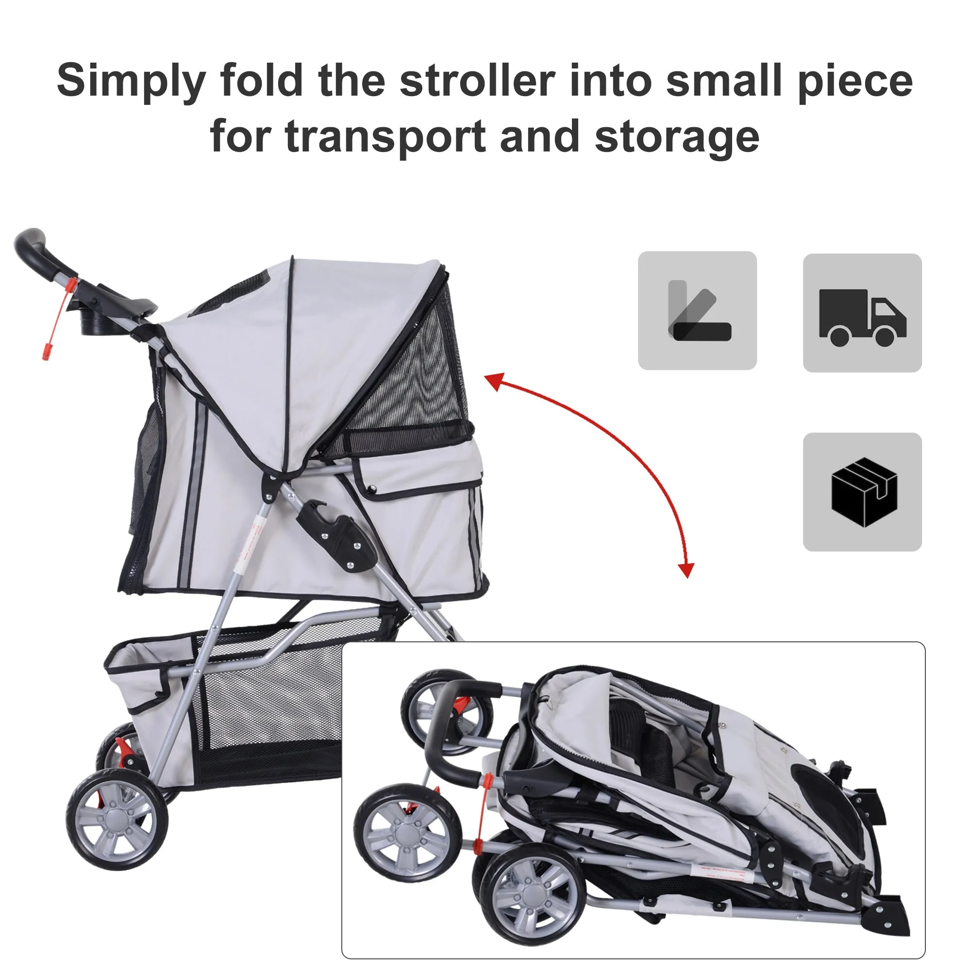 PawHut Dog Pram Pet Stroller Dog Pushchair 600D Oxford Cloth Grey - Suitable for Small Pets