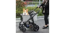 PawHut Dog Stroller Detachable Adjustable Handlebar Grey