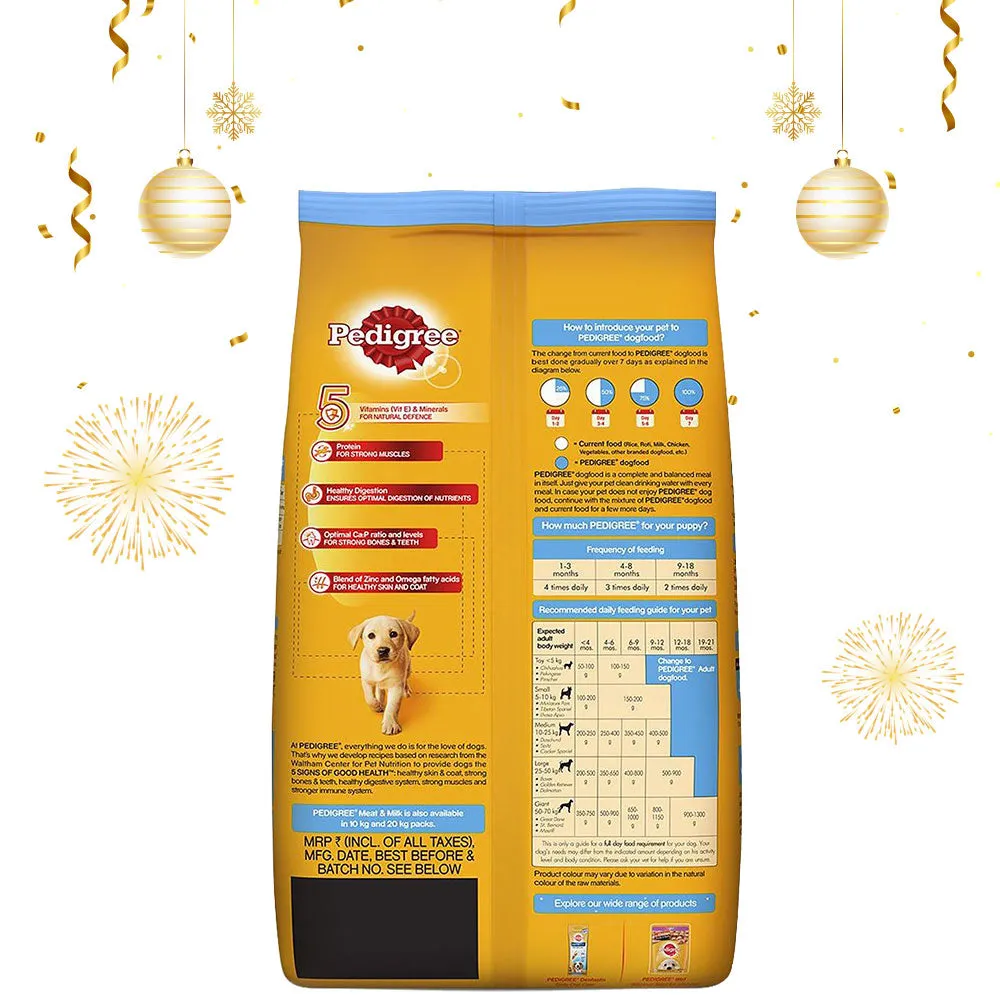 Pedigree Meat & Milk and Chicken Chunks in Gravy Puppy Dry and Wet Food Combo
