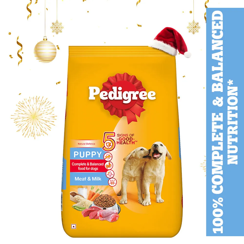 Pedigree Meat & Milk and Chicken Chunks in Gravy Puppy Dry and Wet Food Combo