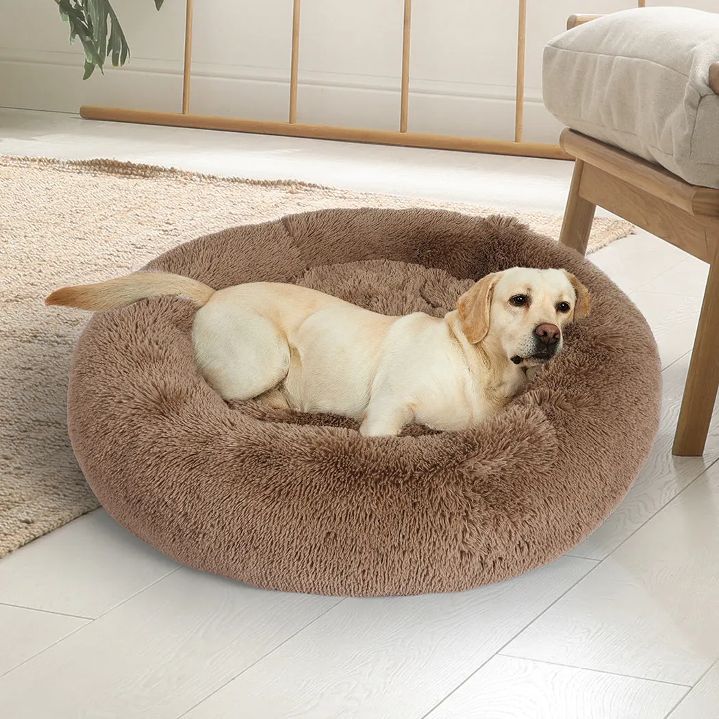 Pet Bed Cat Dog Donut Nest Calming Mat Kennel Cave Deep Sleeping - Brown XXXL