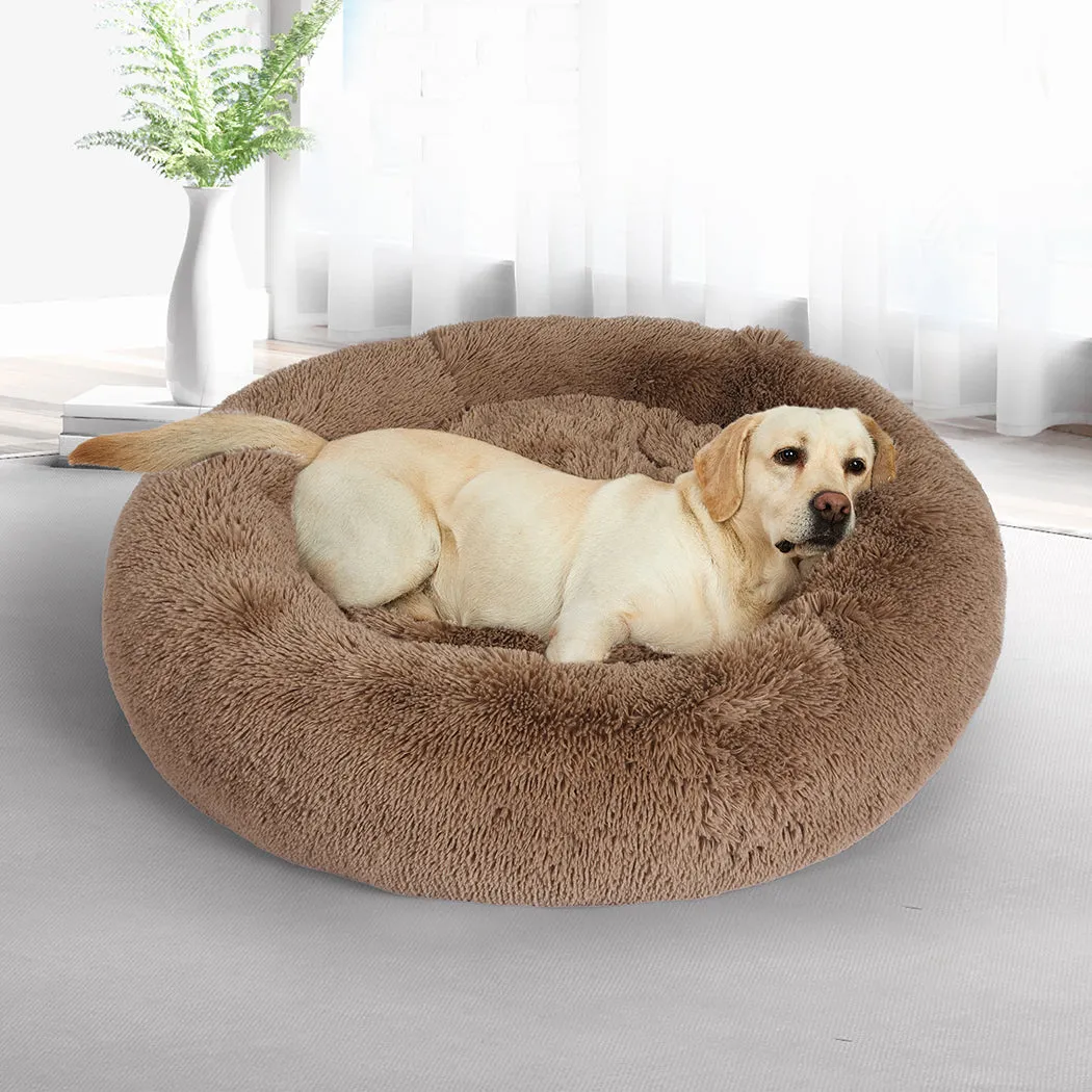 Pet Bed Cat Dog Donut Nest Calming Mat Kennel Cave Deep Sleeping - Brown XXXL