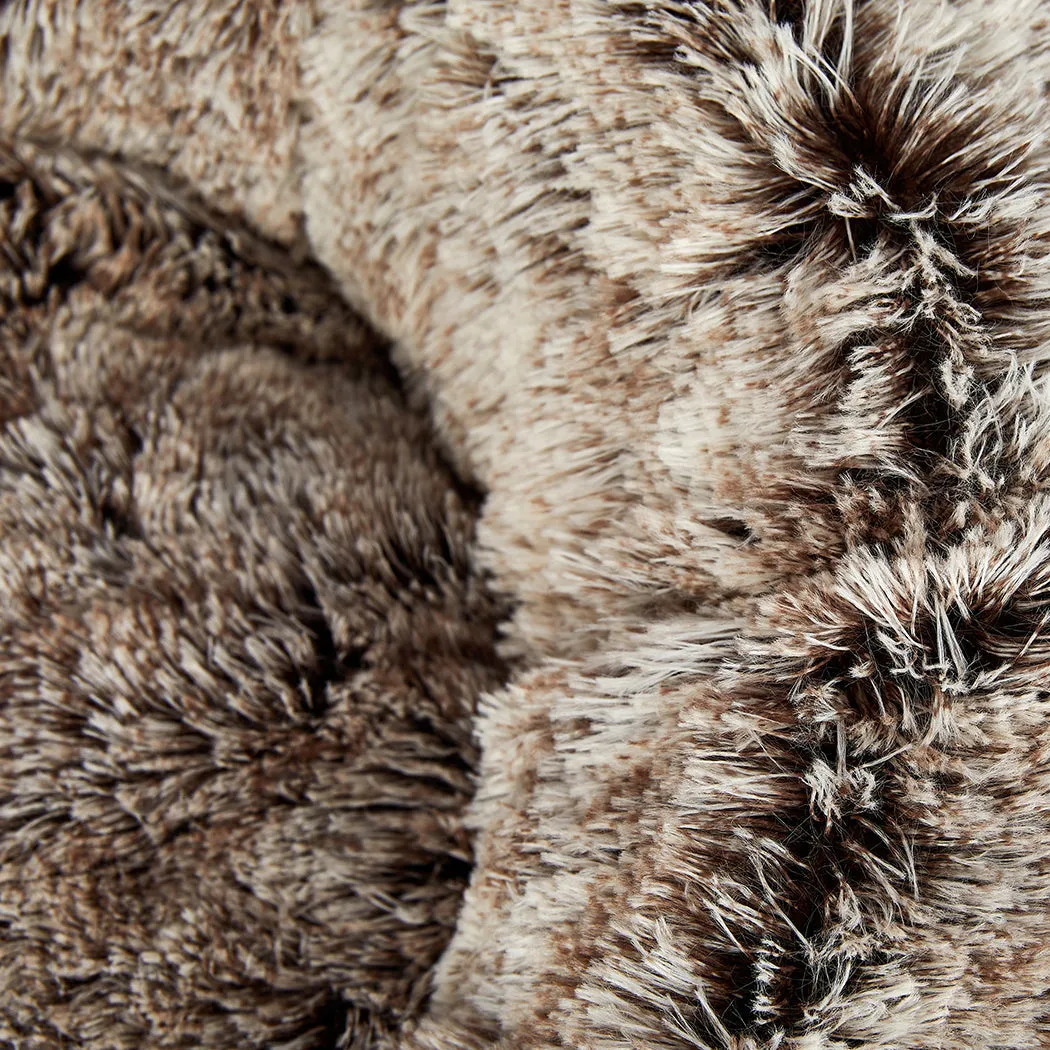Pet Bed Cat Dog Donut Nest Calming Mat Soft Plush Kennel - Brown Size XL