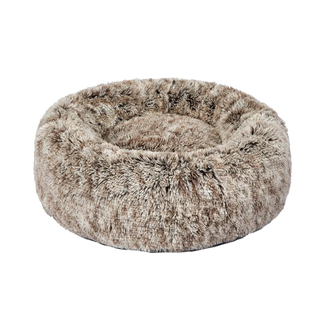 Pet Bed Cat Dog Donut Nest Calming Mat Soft Plush Kennel - Brown Size XL