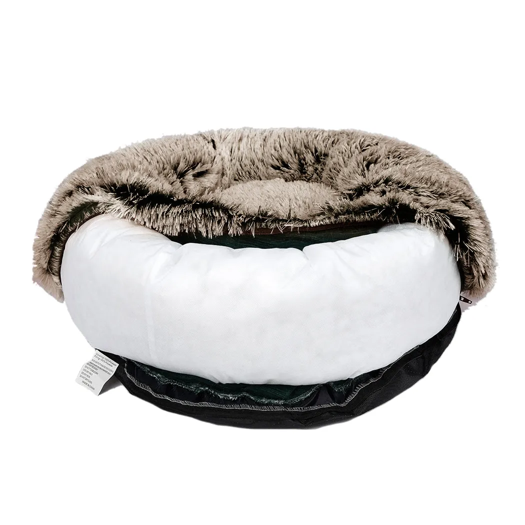 Pet Bed Cat Dog Donut Nest Calming Mat Soft Plush Kennel - Brown Size XL