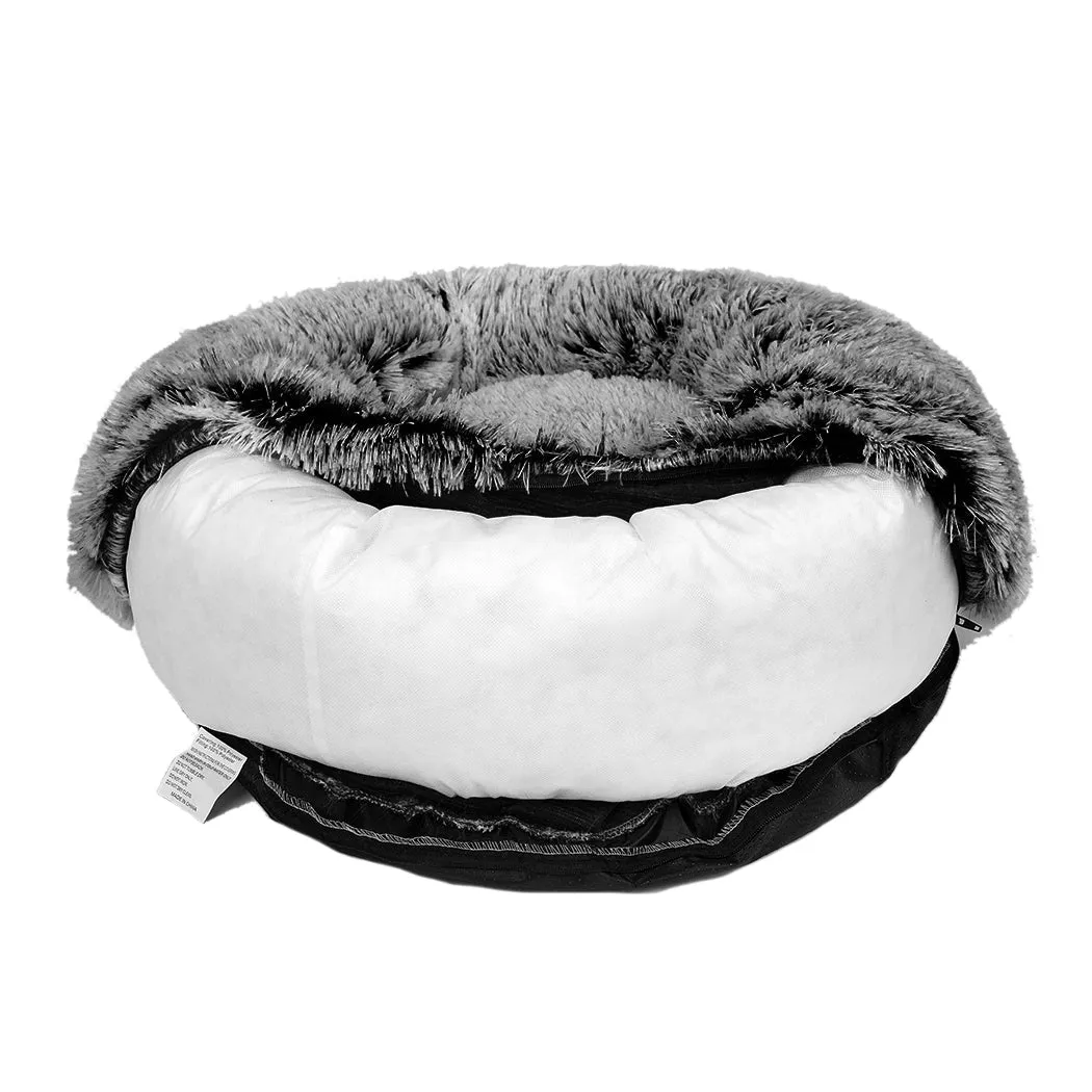Pet Bed Cat Dog Donut Nest Calming Mat Soft Plush Kennel - Charcoal Size XXL