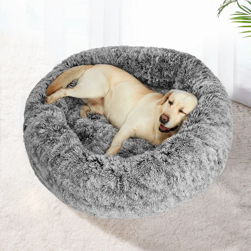 Pet Bed Cat Dog Donut Nest Calming Mat Soft Plush Kennel - Charcoal Size XXL