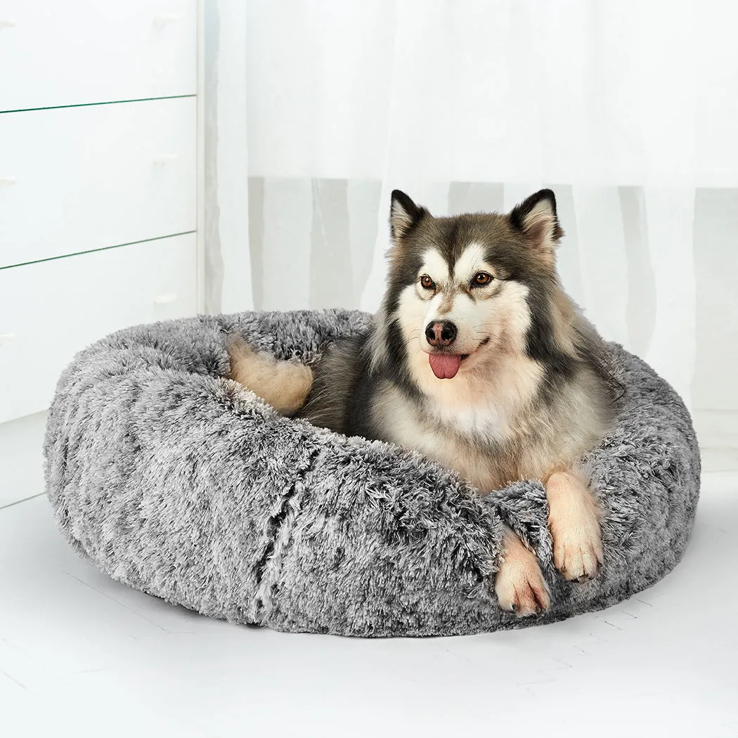 Pet Bed Cat Dog Donut Nest Calming Mat Soft Plush Kennel - Charcoal Size XXL