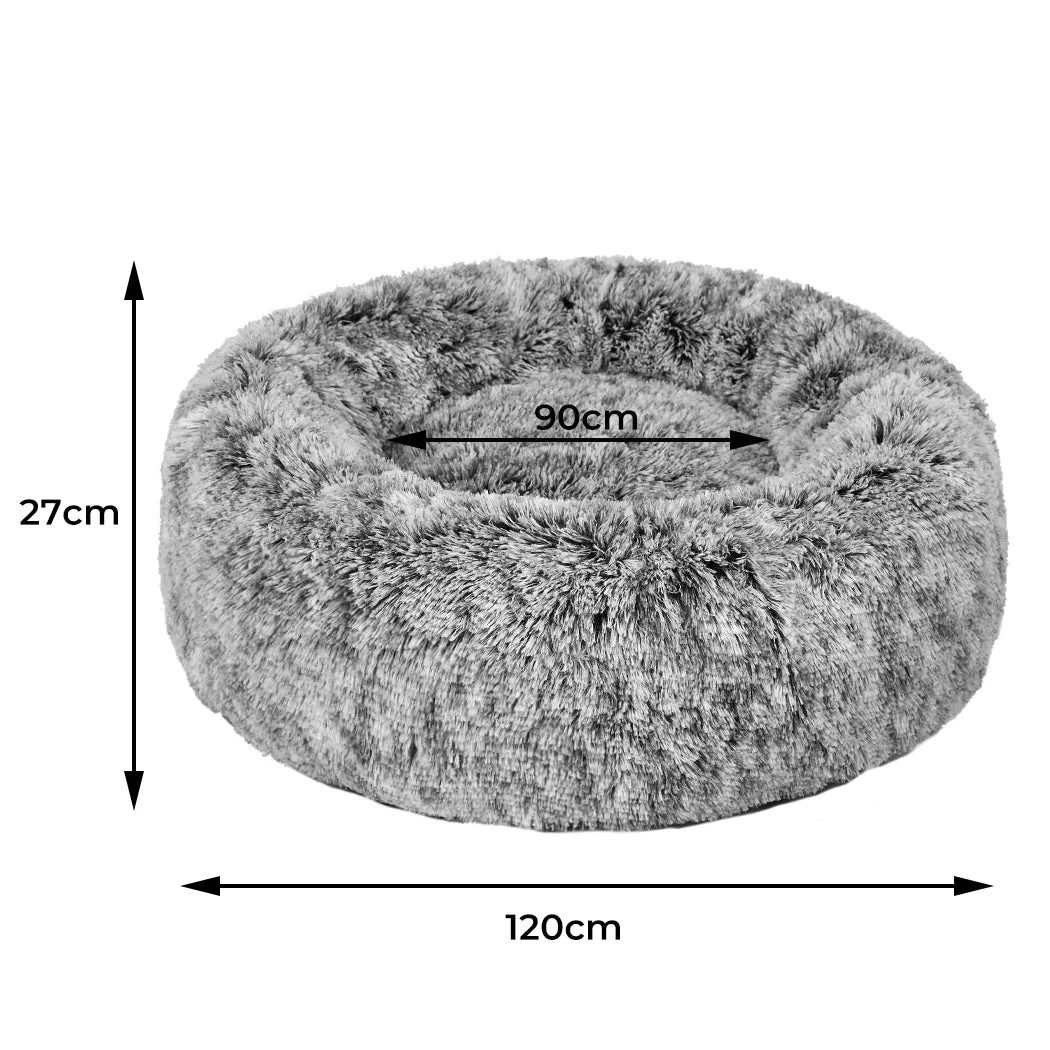 Pet Bed Cat Dog Donut Nest Calming Mat Soft Plush Kennel - Charcoal Size XXL