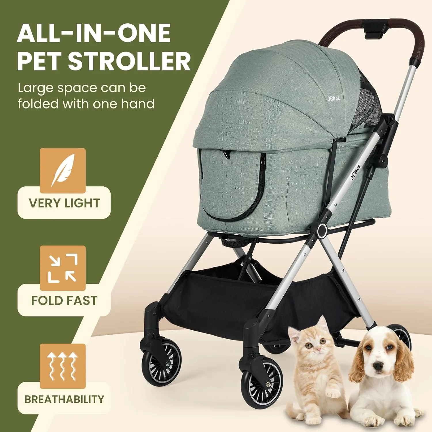 Pet Stroller for Small and medlium Dogs, Cats, Aluminum Alloy Frame, Dog Cat Stroller, Lightweight, Foldable carts, One-Hand Automatic Folding, Quick Release Wheel (Black)