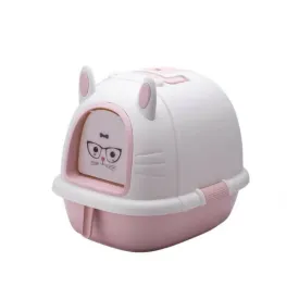 PetGains PGXB DIY Fully Enclosed Litter Box Deodorant Anti-Stink Cat Toilet (Pink & White)