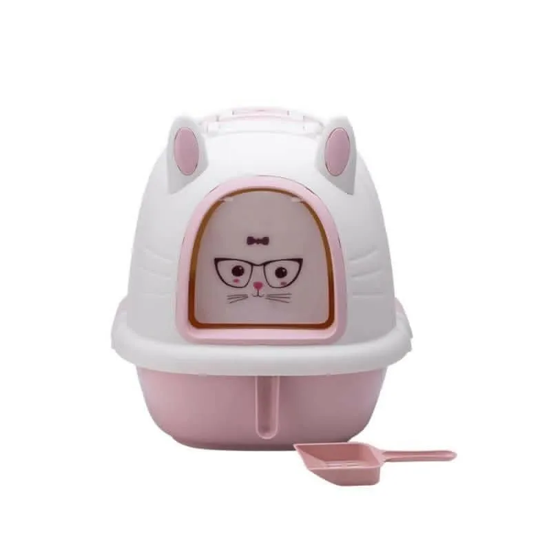 PetGains PGXB DIY Fully Enclosed Litter Box Deodorant Anti-Stink Cat Toilet (Pink & White)
