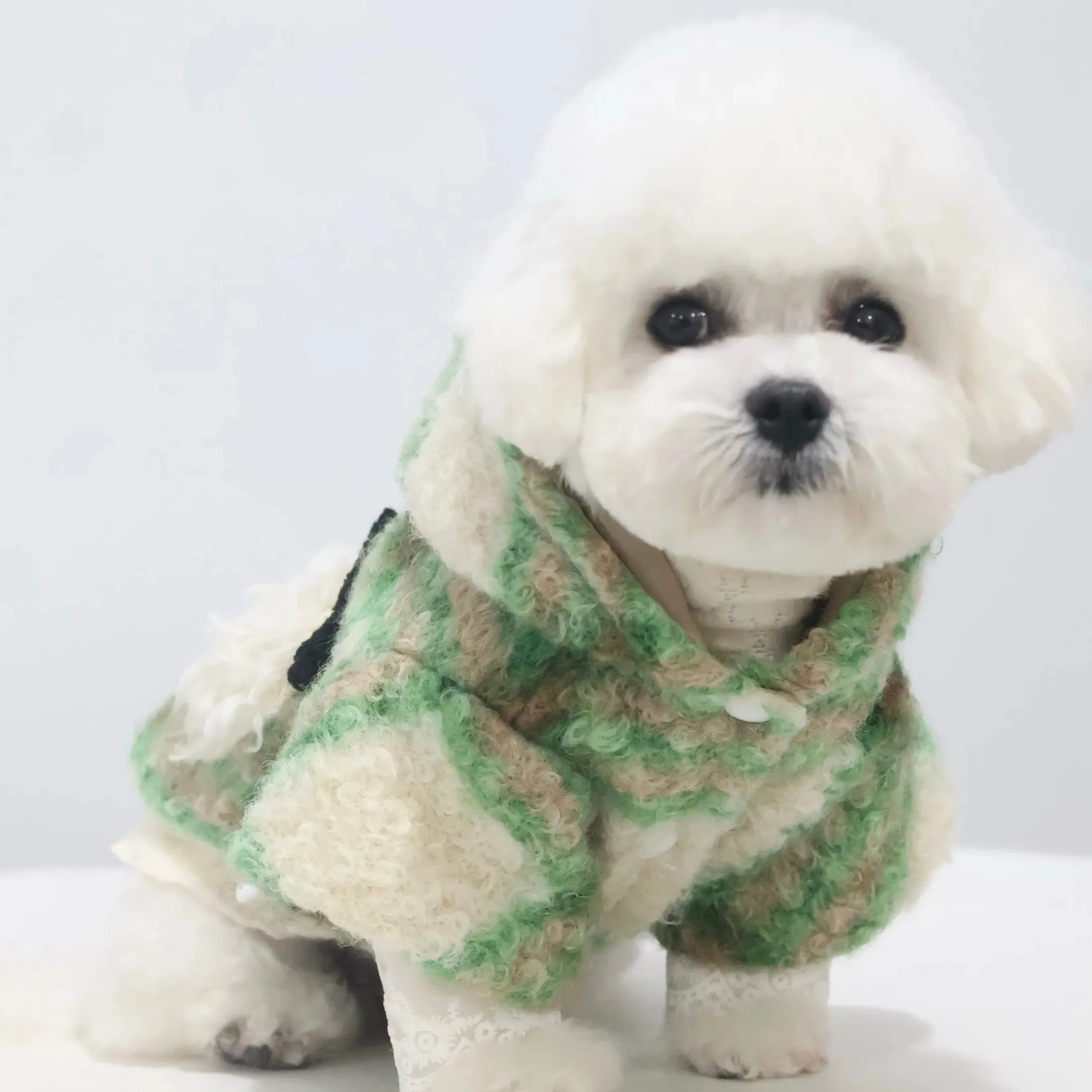 Pocket Design Fleece Plaid Dog Hooded Jacket