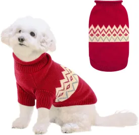 Queenmore Warm Dog Sweater, Soft Pet Knitwear, Knitted Pullover, Winter Pet Clothes for Small Medium Dogs Cats Red