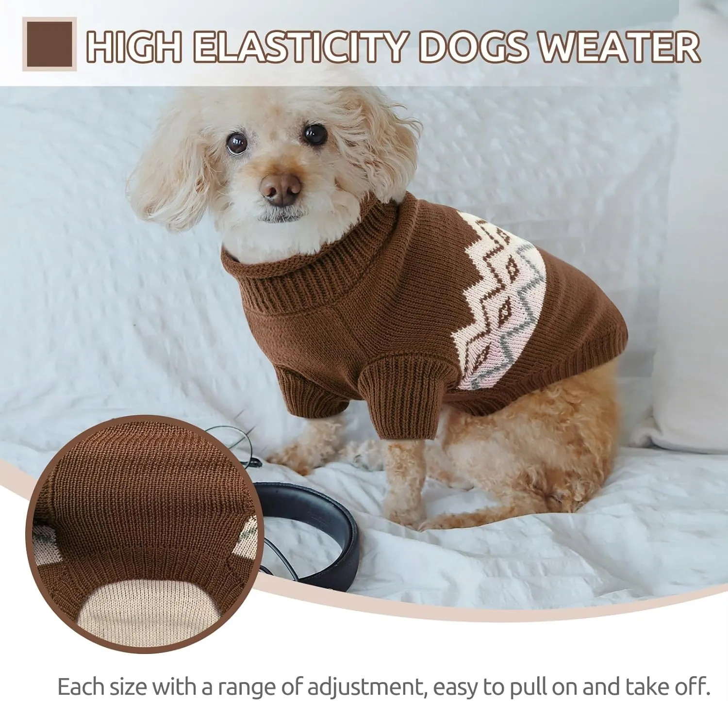 Queenmore Warm Dog Sweater, Soft Pet Knitwear, Knitted Pullover, Winter Pet Clothes for Small Medium Dogs Cats