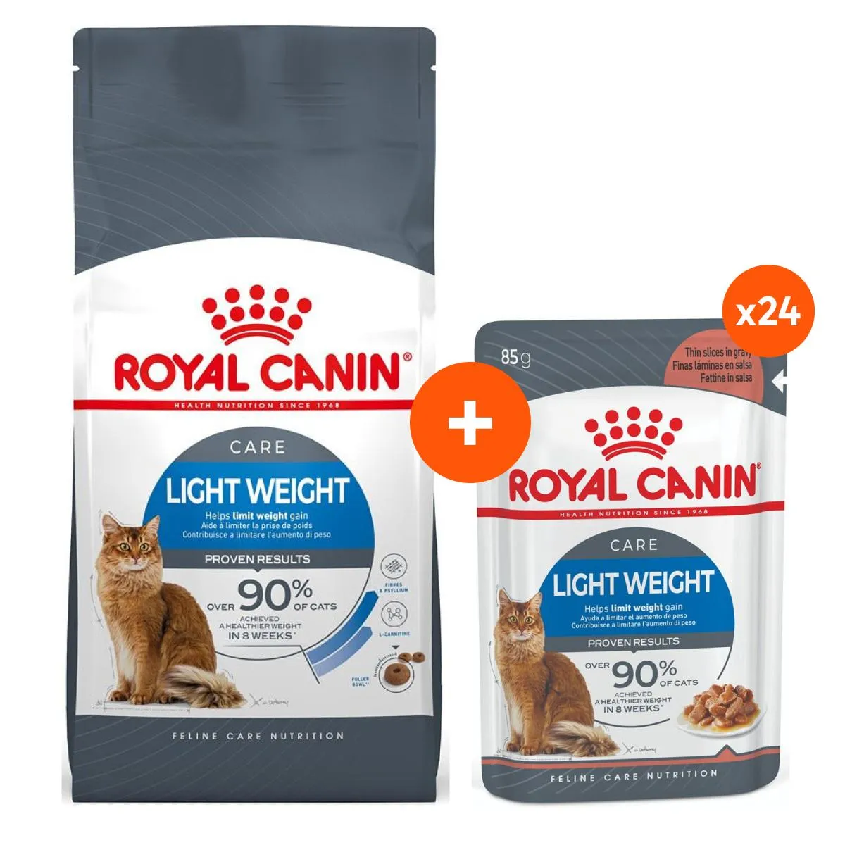 Royal Canin Light Weight Care Adult Dry & Wet Cat Food Bundle