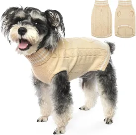 ROZKITCH Dog Sweaters, Pullover Cold Weather Knitwear for Fall Winter, Dog Turtleneck Sweater Classic Thick Warm Clothes Outfit for Chihuahua, Bulldog, Dachshund, Pug, Yorkie Beige L