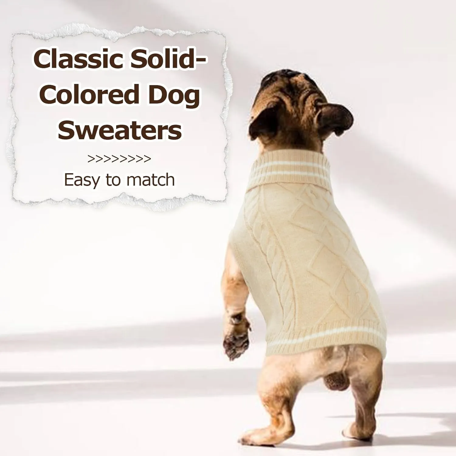ROZKITCH Dog Sweaters, Pullover Cold Weather Knitwear for Fall Winter, Dog Turtleneck Sweater Classic Thick Warm Clothes Outfit for Chihuahua, Bulldog, Dachshund, Pug, Yorkie Beige L