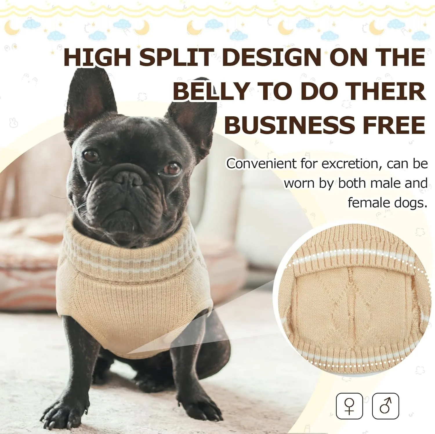 ROZKITCH Dog Sweaters, Pullover Cold Weather Knitwear for Fall Winter, Dog Turtleneck Sweater Classic Thick Warm Clothes Outfit for Chihuahua, Bulldog, Dachshund, Pug, Yorkie Beige L