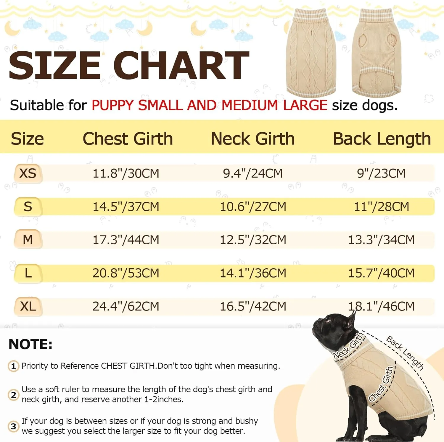 ROZKITCH Dog Sweaters, Pullover Cold Weather Knitwear for Fall Winter, Dog Turtleneck Sweater Classic Thick Warm Clothes Outfit for Chihuahua, Bulldog, Dachshund, Pug, Yorkie Beige L