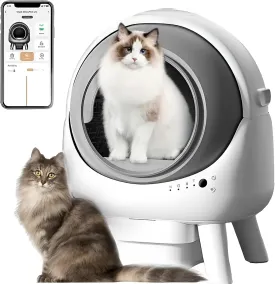Self-Cleaning Litter Box for Multiple Cats, App Controlled Automatic Litter Box, Smart Health Monitoring with Litter Bag and Mat (White)