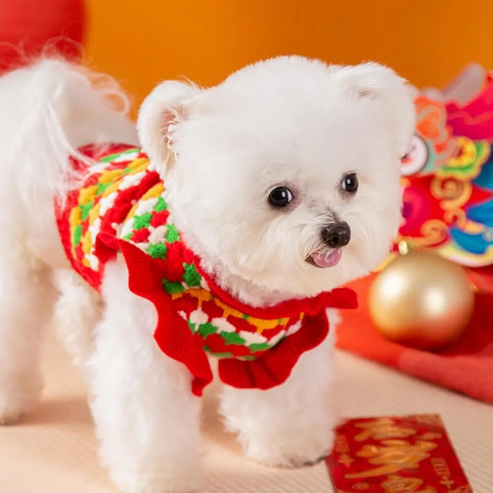 Small Dog Sweater, Knitted Tulip Cat Sweater, Warm Thick Holiday Puppy Clothes for Small Dog Girl,Cold Weather Outfit for Kitten Chihuahua Yorkie Teacup Dachshund Pug (Red, Medium)