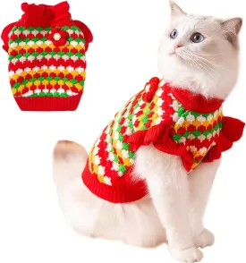 Small Dog Sweater, Knitted Tulip Cat Sweater, Warm Thick Holiday Puppy Clothes for Small Dog Girl,Cold Weather Outfit for Kitten Chihuahua Yorkie Teacup Dachshund Pug (Red, Medium)