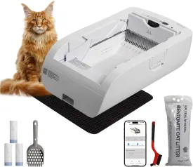 Smart Self-Cleaning Cat Litter Box with WiFi & Tuya App (2.4G/5G), Wide Opening Design for All Cats, Automatic Odor Control, LED Display, Remote Monitoring & Works with Clumping Litter (4KG)