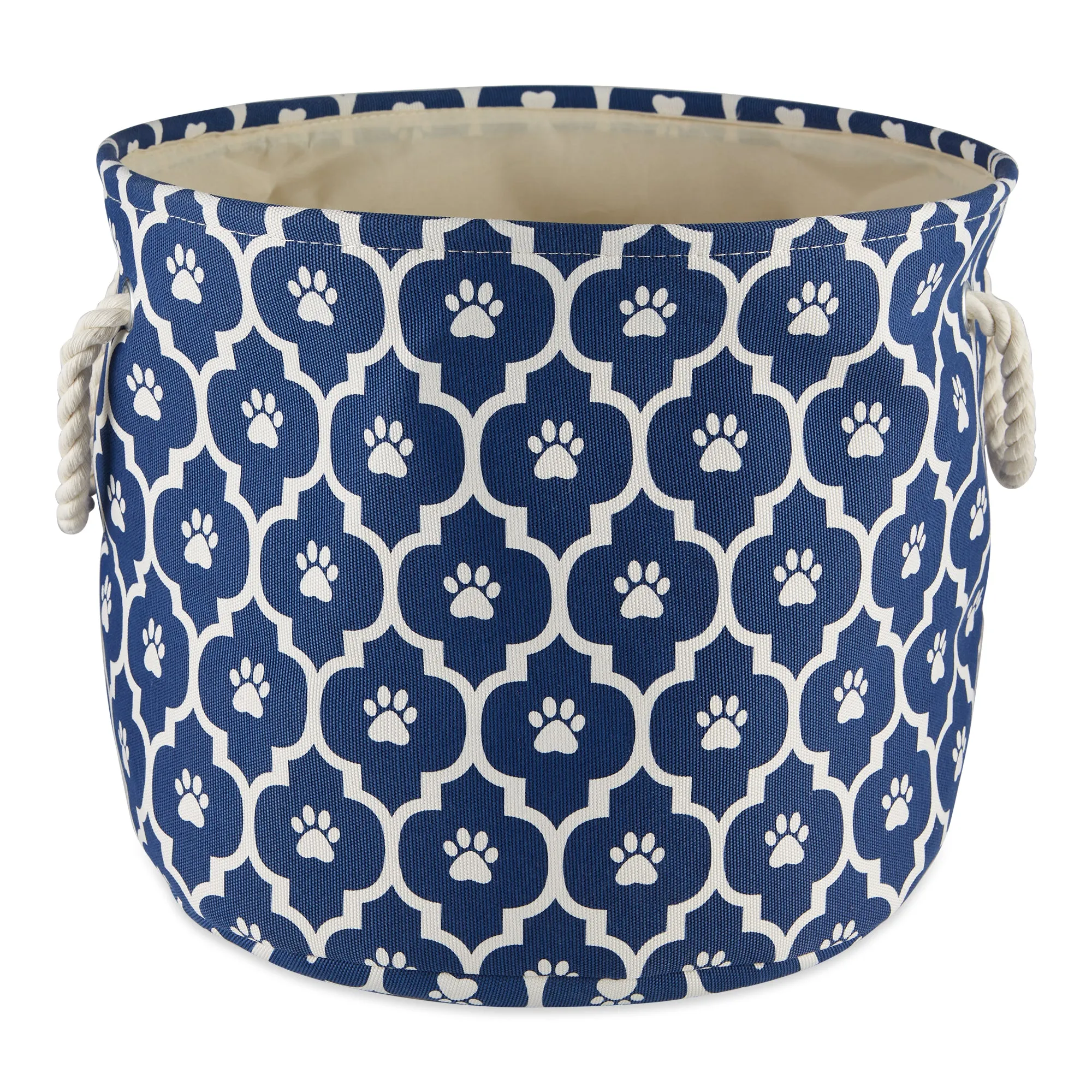 Storage Bin, Lattice Paw Print, Nautical Blue, Medium Round - 15x12"