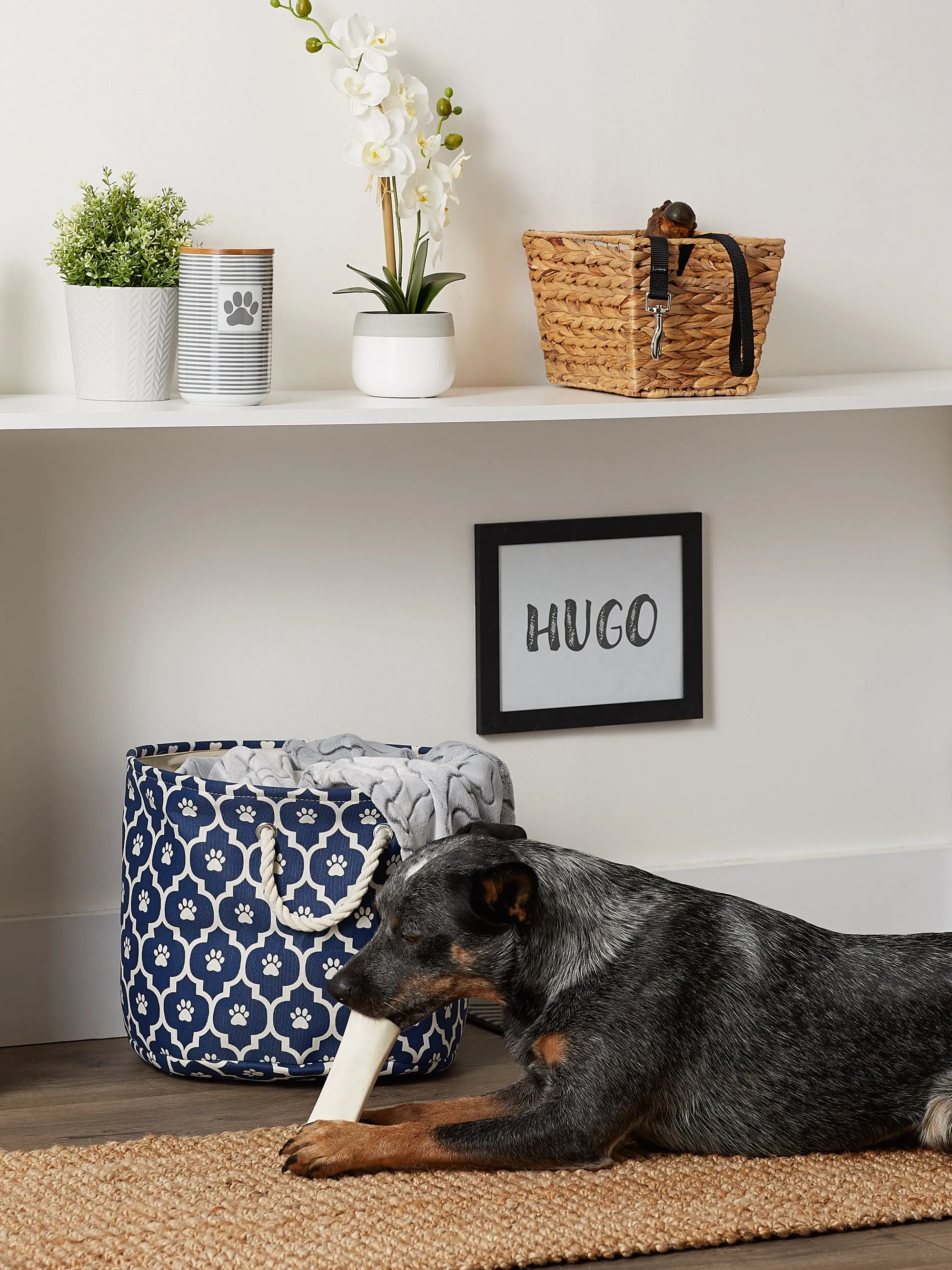 Storage Bin, Lattice Paw Print, Nautical Blue, Medium Round - 15x12"