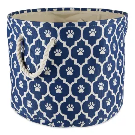 Storage Bin, Lattice Paw Print, Nautical Blue, Medium Round - 15x12"
