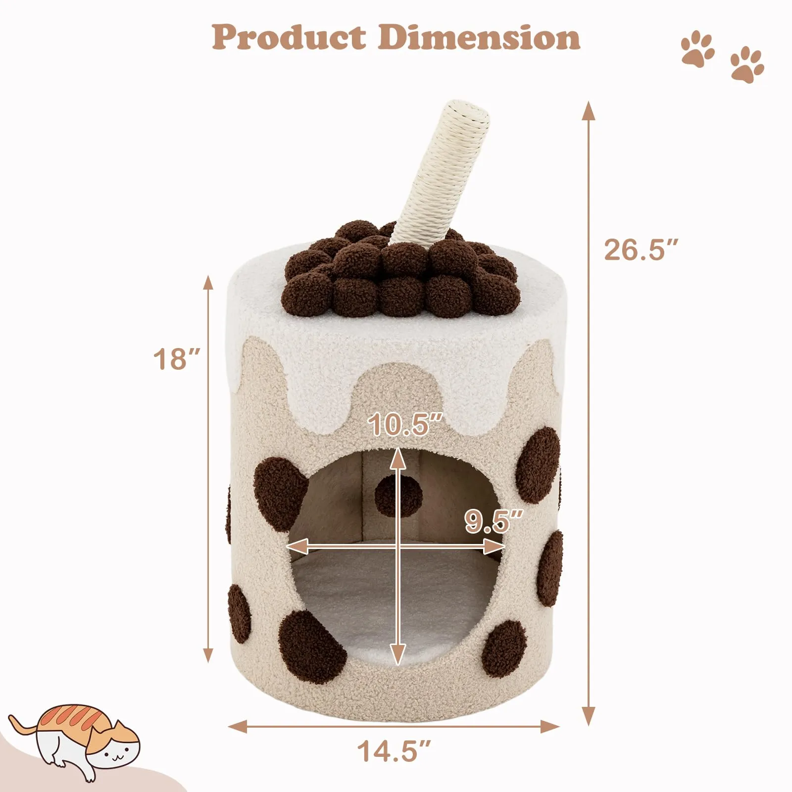 Tangkula Bubble Tea Cat Tree Tower, 26.5 Inch Cat Condo Furniture with Scratching Post