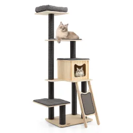 Tangkula Tall Cat Tree, 69 Inch 5-Tier Wood Cat Tower with Scratching Sisal Posts, Top Perch, Cute Cat Condo