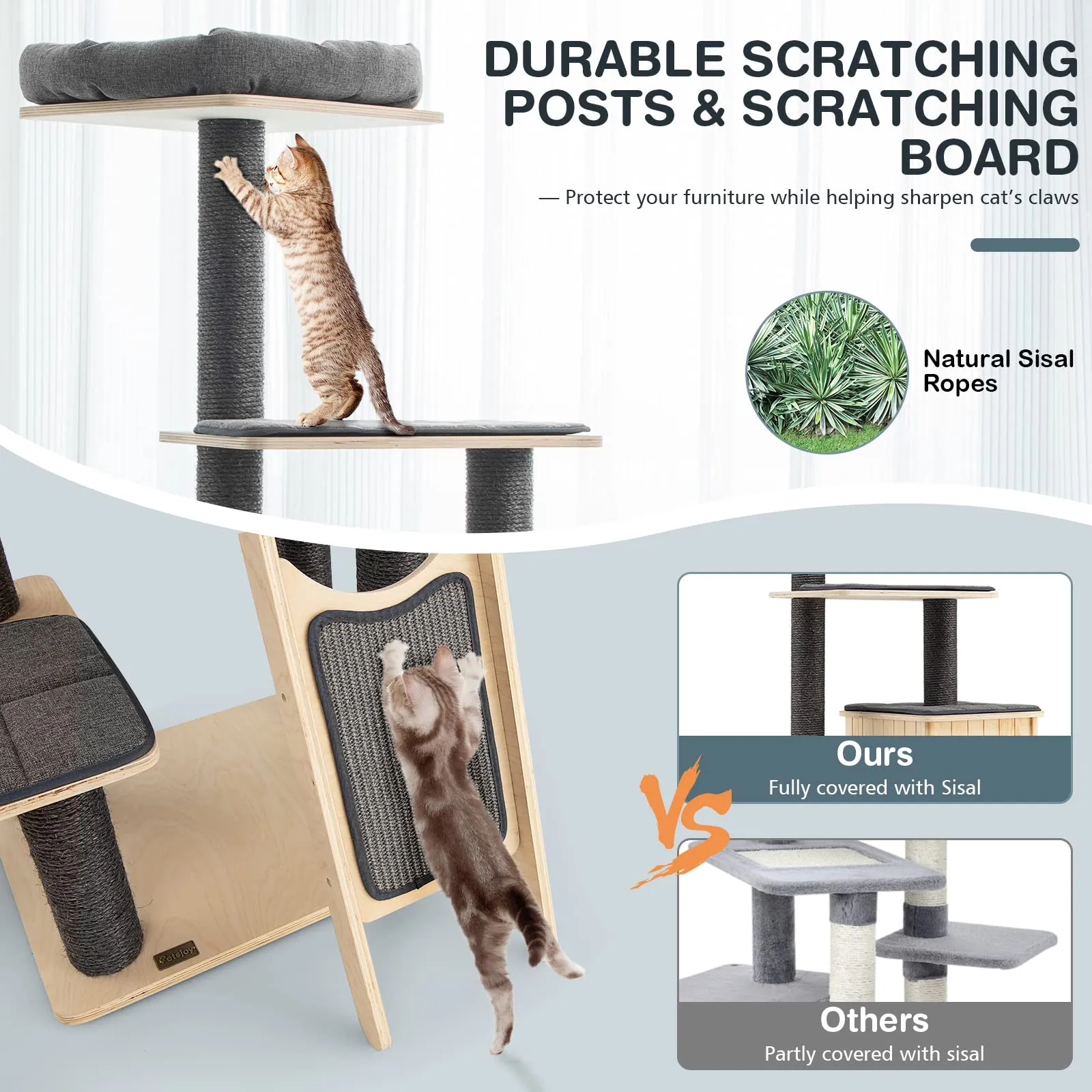 Tangkula Tall Cat Tree, 69 Inch 5-Tier Wood Cat Tower with Scratching Sisal Posts, Top Perch, Cute Cat Condo