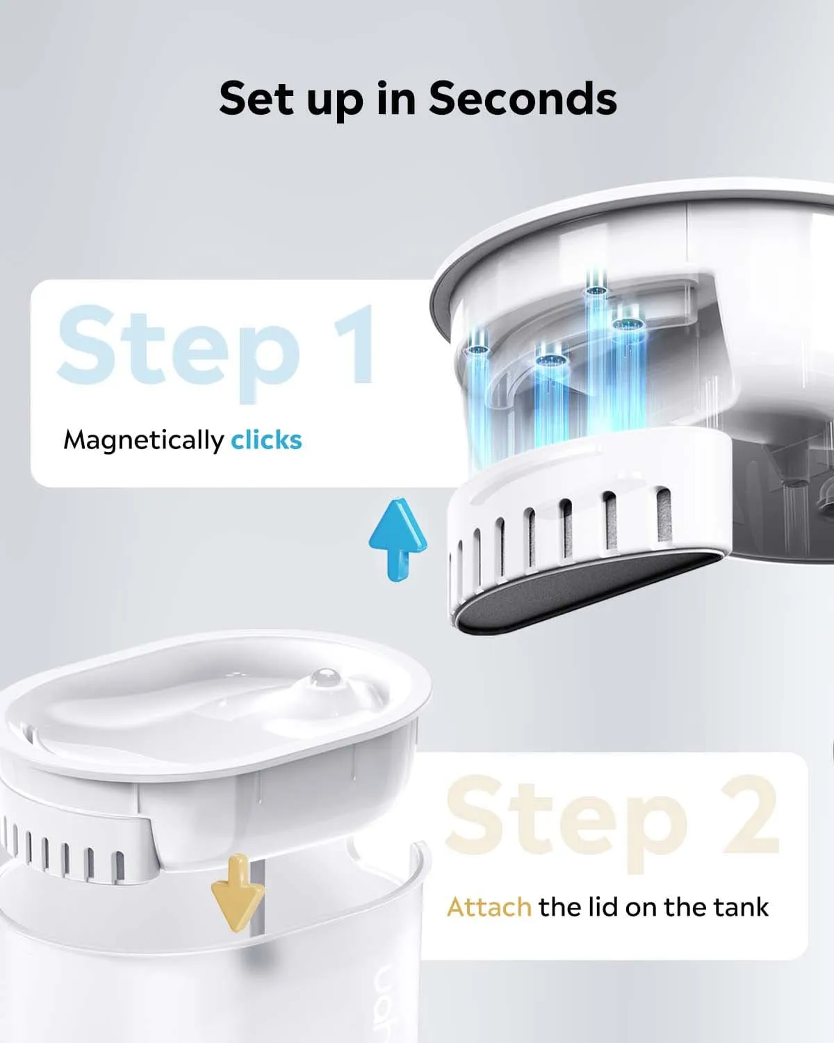 Uah Pet Cordless Cat Water Fountain with LED Light