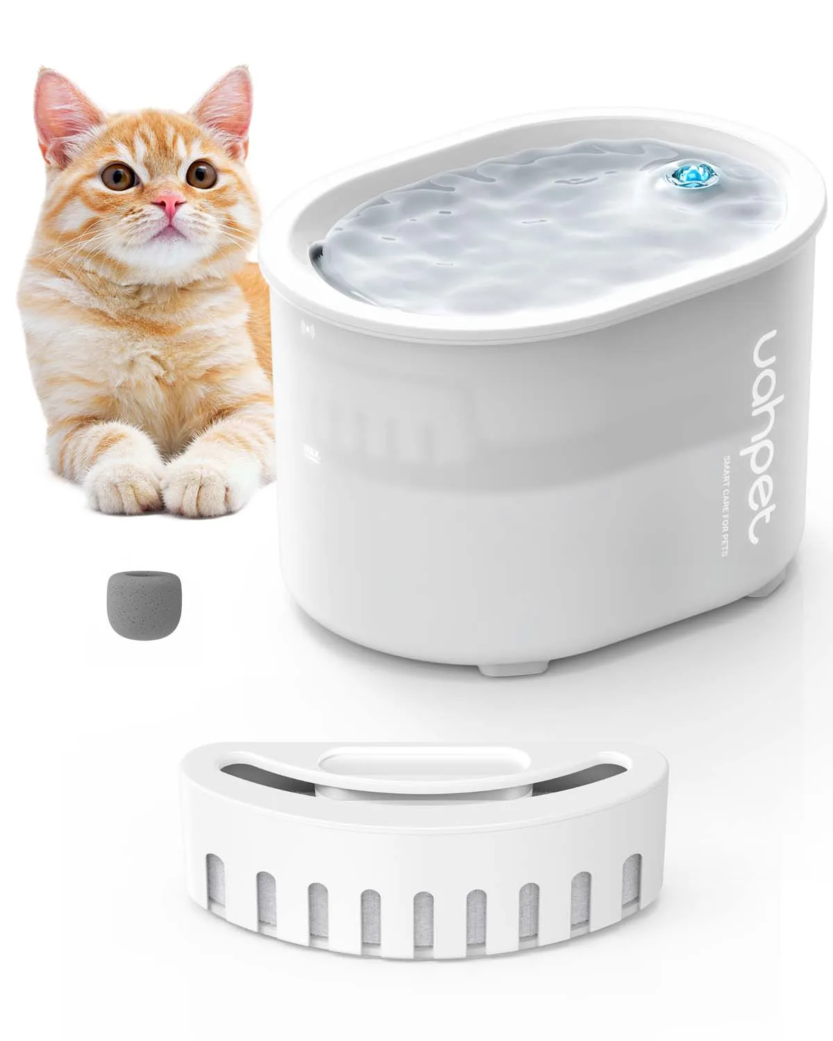 Uah Pet Cordless Cat Water Fountain with LED Light
