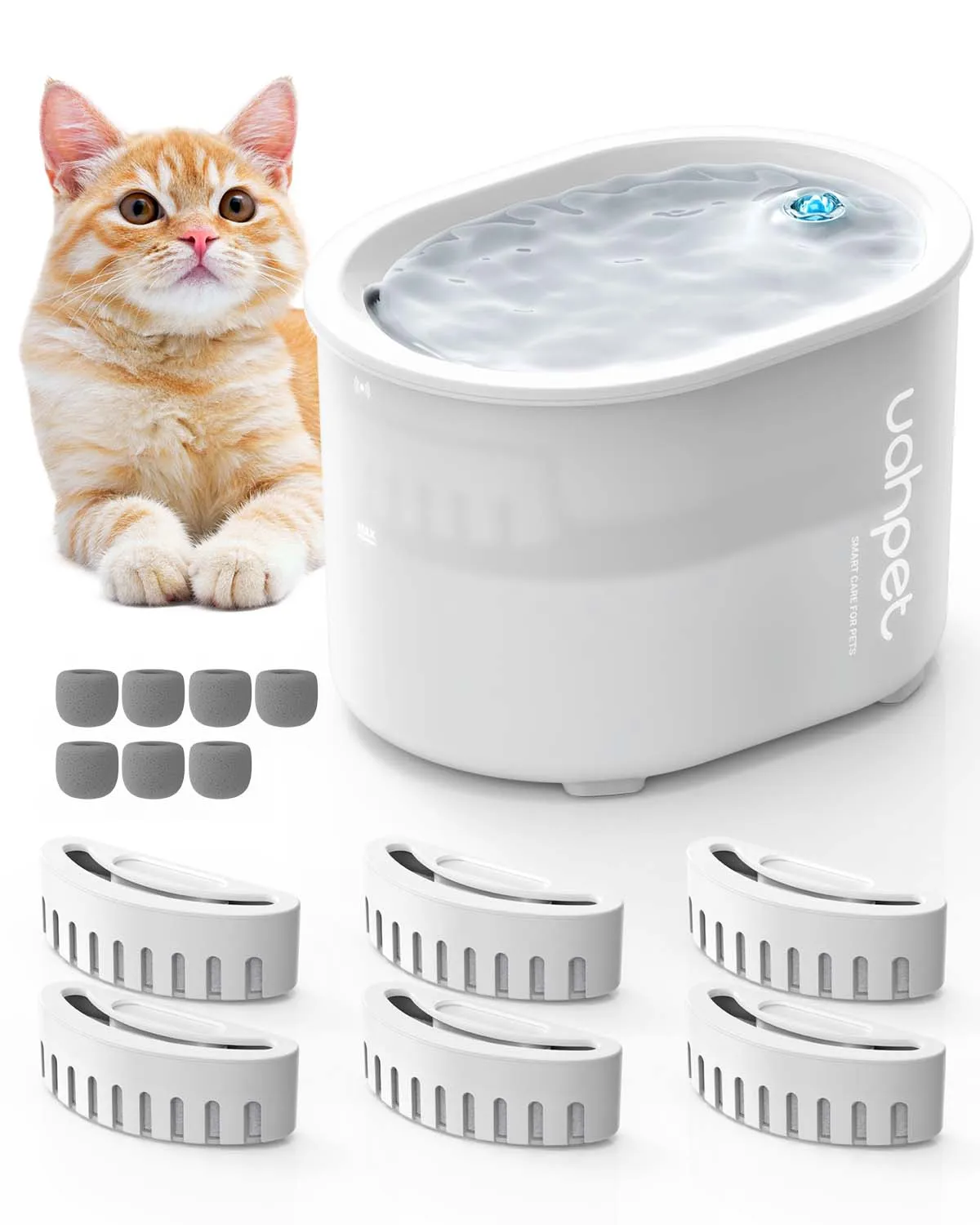 Uah Pet Cordless Cat Water Fountain with LED Light