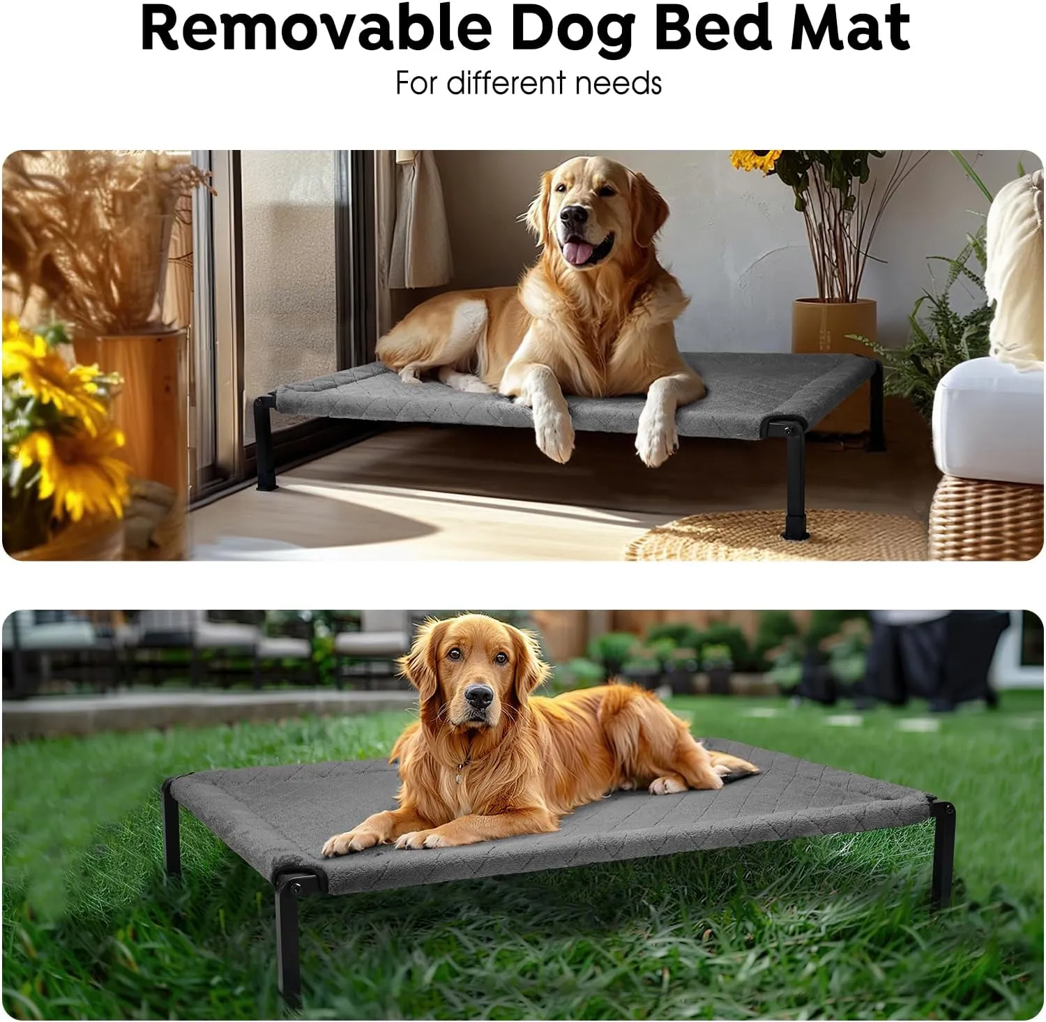 Veehoo Warm Plush Elevated Dog Bed - Raised Pet Bed with Heavy Duty Frame, Non-Slip Silicon Feet, Washable & Breathable Dog Cot, Indoor/Outdoor Use, 41" x 27", Grey, CWC2432A