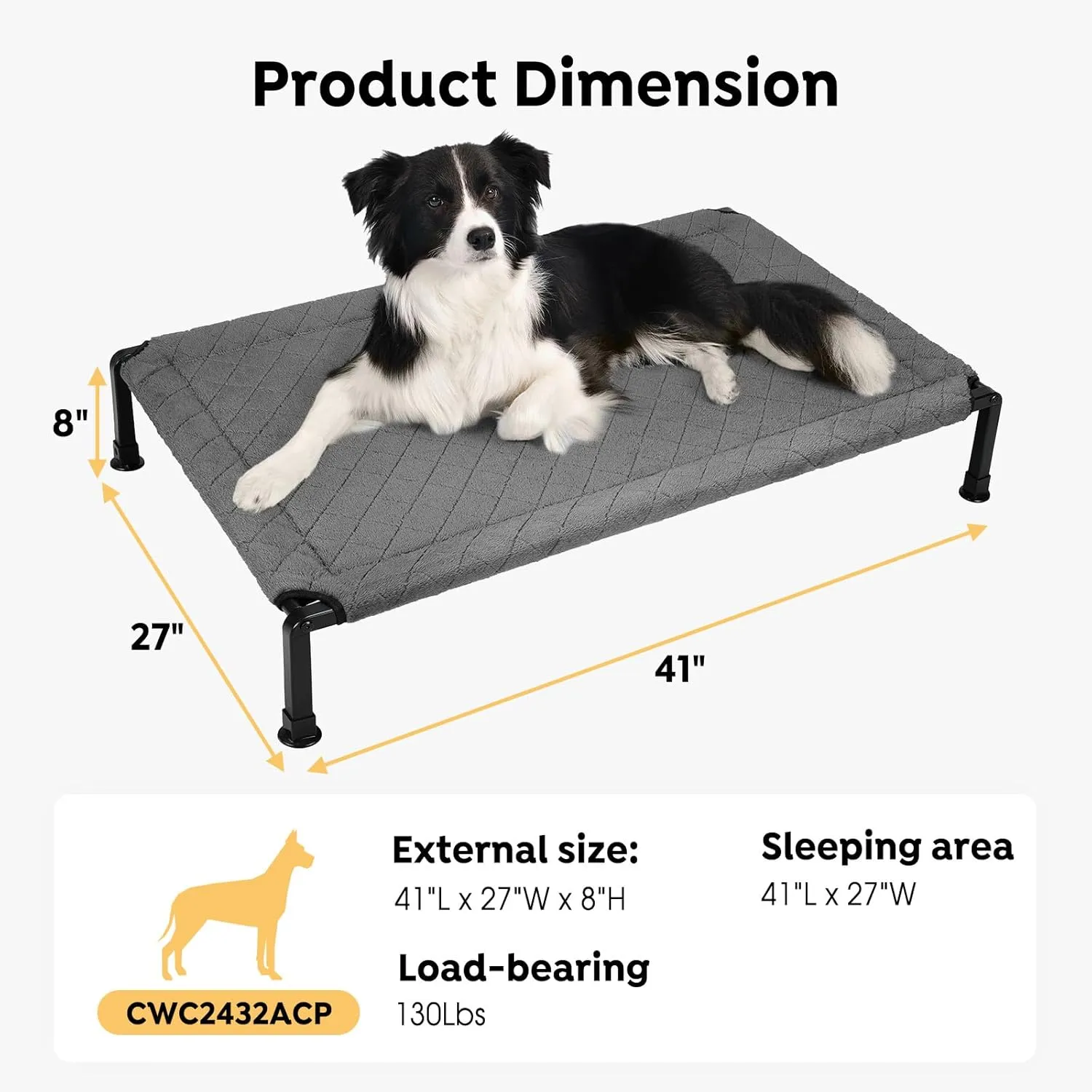 Veehoo Warm Plush Elevated Dog Bed - Raised Pet Bed with Heavy Duty Frame, Non-Slip Silicon Feet, Washable & Breathable Dog Cot, Indoor/Outdoor Use, 41" x 27", Grey, CWC2432A