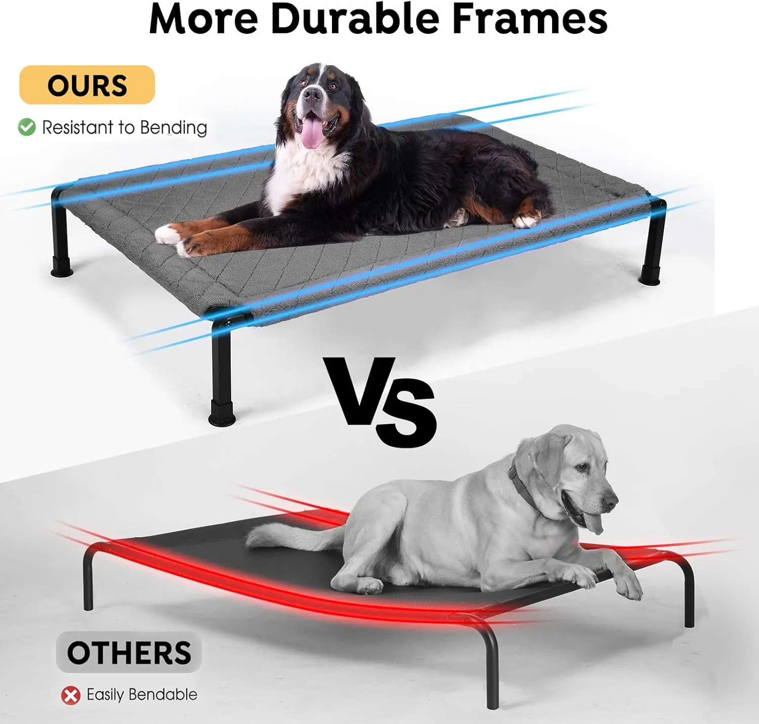 Veehoo Warm Plush Elevated Dog Bed - Raised Pet Bed with Heavy Duty Frame, Non-Slip Silicon Feet, Washable & Breathable Dog Cot, Indoor/Outdoor Use, 41" x 27", Grey, CWC2432A