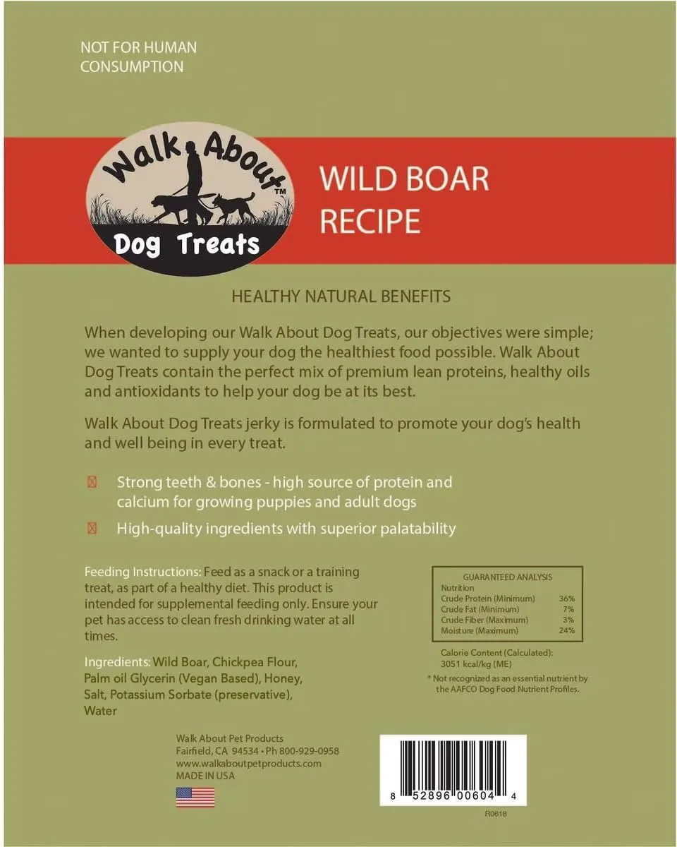 WA10004, Premium Jerky Dog Treats, Grain-Free, Gluten-Free, Single Source Protein, Wild Boar Recipe, Resealable Pouch, 5.5 Ounces