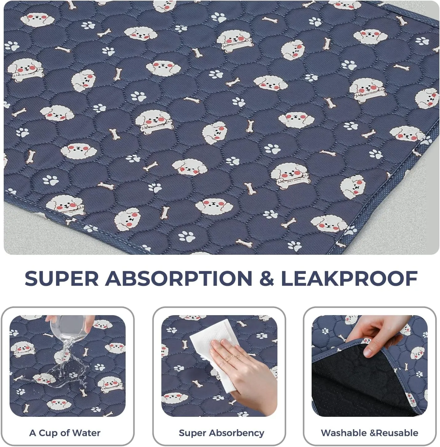 Washable Dog Pee Pads, 2-Pack Absorbent Reusable Puppy Pads, Machine Washable, Soft and Non-Slip, Waterproof and Leak-Proof Training Mats, Perfect for Crate, Sofa, Playpen, Bed