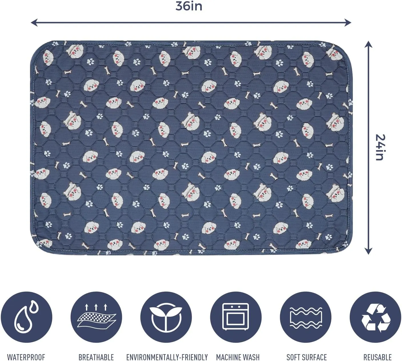 Washable Dog Pee Pads, 2-Pack Absorbent Reusable Puppy Pads, Machine Washable, Soft and Non-Slip, Waterproof and Leak-Proof Training Mats, Perfect for Crate, Sofa, Playpen, Bed