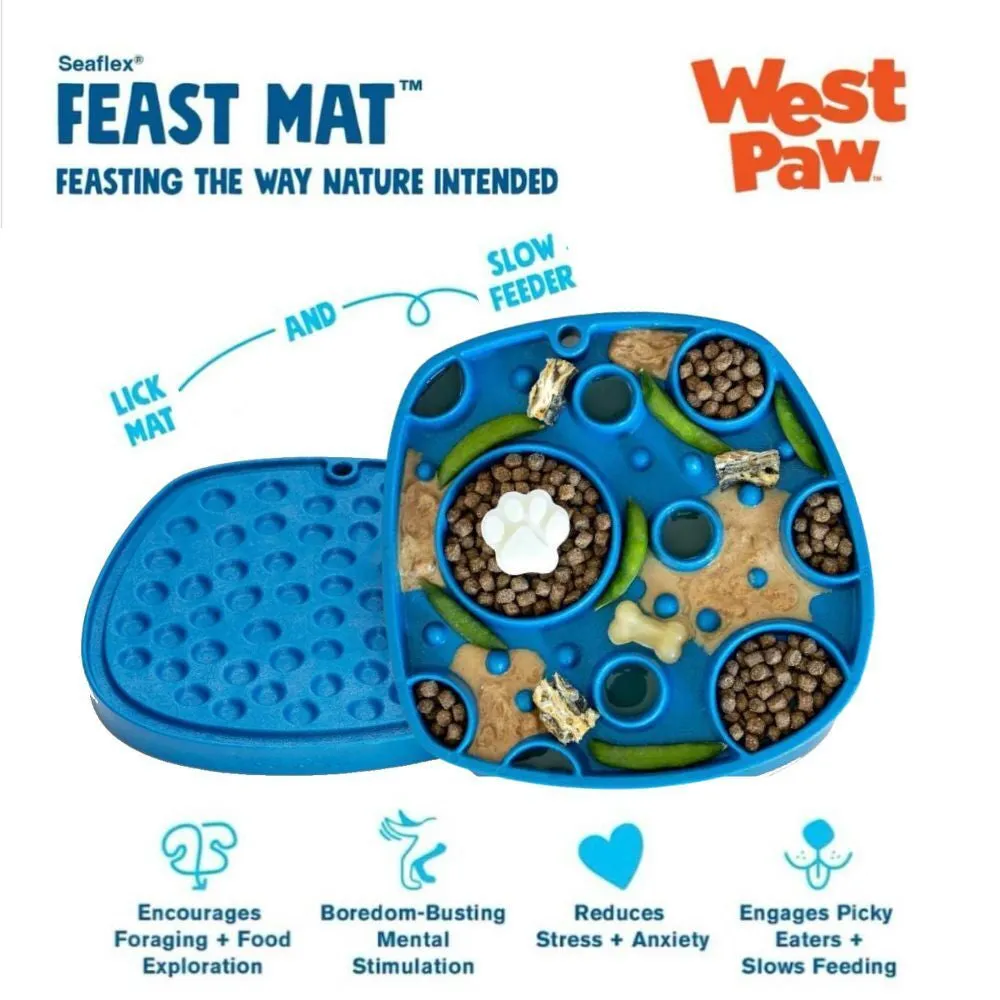 West Paw Seaflex Feast Mat - Double Sided Lick Mat Slow Feeder for Dogs - Bubbles