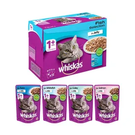 Whiskas Adult (1 Yrs ) Fish Selection (Salmon, Coley, Tuna, Whitefish) Wet Cat Food 85 g (Pack of 12 Pouches)