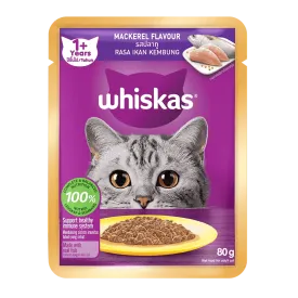 Whiskas Adult Cat Pouch (1  year) – Mackerel In Jelly 85g