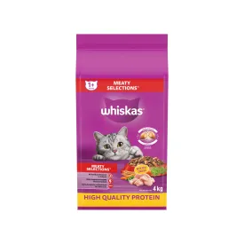WHISKAS Adult Dry Cat Food Meaty Selections with Real Chicken, 4 kg